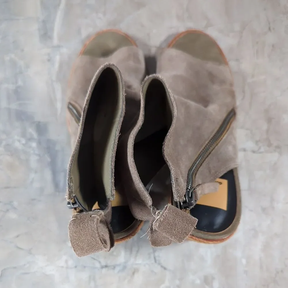 Dolce Vita Petra Taupe Suede Peep Toe Bootie Stacked‎ Heel Size 8.5
